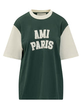 AMI ALEXANDRE MATTIUSSI - T-shirt Bicolore con Scritta Logo Frontale - Verde - LIDIASHOPPING® - Official Website