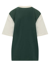 AMI ALEXANDRE MATTIUSSI - T-shirt Bicolore con Scritta Logo Frontale - Verde - LIDIASHOPPING® - Official Website