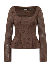 ROTATE - Top Peplum con Motivo Floreale - Marrone - LIDIASHOPPING® - Official Website