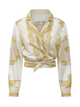 VERSACE - Shirt featuring a classic collar, long sleeves and a wrap front neckline. Detailed with an ornamental baroque print, a tie waist and defined cuffs. - White - LIDIASHOPPING® - Official Website