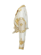 VERSACE - Shirt featuring a classic collar, long sleeves and a wrap front neckline. Detailed with an ornamental baroque print, a tie waist and defined cuffs. - White - LIDIASHOPPING® - Official Website