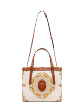 VERSACE - Borsa Tote Media con Stampa Ornamentale e Logo - Beige - LIDIASHOPPING® - Official Website