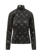 GANNI - Coupe top featuring a fitted silhouette, high neckline and long sleeves. Detailed with an openwork floral pattern and a raised textured surface. - Black - LIDIASHOPPING® - Official Website