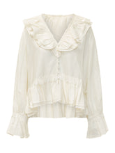 GANNI - Blusa con Volant e Scollo a V - Bianco - LIDIASHOPPING® - Official Website