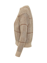 MAX MARA STUDIO - Maglia Girocollo con Motivo a Quadri - Beige - LIDIASHOPPING® - Official Website