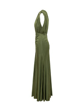 SELF-PORTRAIT - Gathered Maxi Dress with Central Draping - Green - LIDIASHOPPING® - Official Website