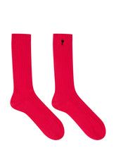 AMI ALEXANDRE MATTIUSSI - Calze a Coste con Logo - Rosso - LIDIASHOPPING® - Official Website