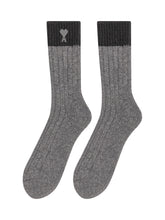 AMI ALEXANDRE MATTIUSSI - Calze a Coste con Logo Applicato - Grigio - LIDIASHOPPING® - Official Website