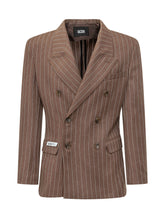 GCDS - Blazer Doppiopetto Gessato - Marrone - LIDIASHOPPING® - Official Website