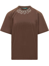 BARROW - T-shirt con Lettering Ricamato sul Collo - Marrone - LIDIASHOPPING® - Official Website