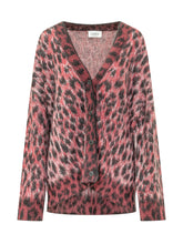 LANEUS - Relaxed cardigan featuring a V neckline, long sleeves and front button fastening. Detailed with an allover animal pattern and ribbed trims. - Red - LIDIASHOPPING® - Official Website