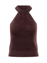 LANEUS - Sleeveless knitted top featuring a ribbed high neckline and halterneck silhouette. Designed with a fitted shape and ribbed hem. - Purple - LIDIASHOPPING® - Official Website