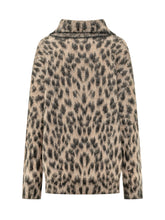LANEUS - Relaxed knitted polo featuring a classic collar, long sleeves and partial button fastening. Detailed with an allover animal print and ribbed trims. - Brown - LIDIASHOPPING® - Official Website