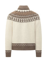 ALTEA - Knitted cardigan featuring a high collar, front zip fastening and long sleeves. Detailed with a geometric jacquard pattern across the shoulders and chest and ribbed trims. - White - LIDIASHOPPING® - Official Website