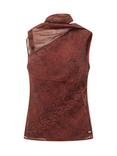 CALVIN KLEIN - Top in Chiffon Stampato con Drappeggio - Rosso - LIDIASHOPPING® - Official Website