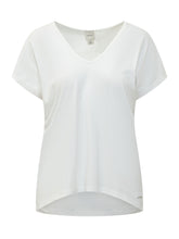 CALVIN KLEIN - Relaxed T-shirt featuring a deep V neckline and short sleeves. Designed with dropped shoulders and a curved asymmetric hem. - White - LIDIASHOPPING® - Official Website