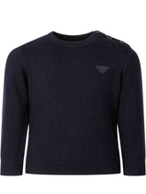EMPORIO ARMANI BOY - Crew Neck Sweater with Shoulder Buttons - Blue - LIDIASHOPPING® - Official Website
