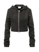 7 FOR ALL MANKIND - Ruched Cropped Zip Up Hoodie - Black - LIDIASHOPPING® - Official Website