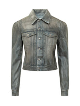 7 FOR ALL MANKIND - Cropped trucker jacket featuring a classic collar, front button fastening and slightly puffed long sleeves. Detailed with flap chest pockets, vertical seams and a structured hem. - Grey - LIDIASHOPPING® - Official Website