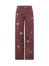DES PHEMMES - Pantaloni a Gamba Ampia con Applicazioni - Rosso - LIDIASHOPPING® - Official Website