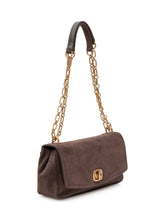 MICHAEL MICHAEL KORS - Elongated shoulder bag featuring a front flap and decorative turnlock fastening. Detailed with a suede effect surface and a double chain shoulder strap with an upper insert. - Brown - LIDIASHOPPING® - Official Website