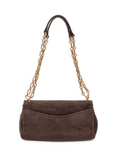 MICHAEL MICHAEL KORS - Elongated shoulder bag featuring a front flap and decorative turnlock fastening. Detailed with a suede effect surface and a double chain shoulder strap with an upper insert. - Brown - LIDIASHOPPING® - Official Website