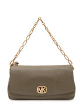 MICHAEL MICHAEL KORS - Rectangular shoulder bag featuring a front flap and decorative turnlock fastening. Designed with a grained surface, slim shoulder strap and chain accents at the sides. - Black - LIDIASHOPPING® - Official Website
