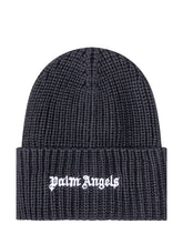 PALM ANGELS KIDS - Ribbed Beanie with Front Logo - Black - LIDIASHOPPING® - Official Website