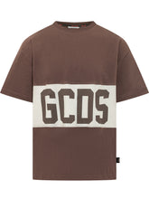 GCDS - T-shirt Ampia con Fascia Logo - Marrone - LIDIASHOPPING® - Official Website