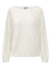 ALPHA STUDIO - Boxy sweater featuring a boat neckline and long sleeves. Detailed with small sequins scattered across the surface, slightly dropped shoulders and ribbed cuffs and hem. - White - LIDIASHOPPING® - Official Website