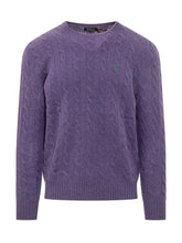 POLO RALPH LAUREN - Pullover with Cables and Chest Logo Embroidery - Purple - LIDIASHOPPING® - Official Website