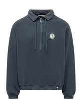 PALM ANGELS - Palm Zipped Crew with Collar and Half Zip - Blue - LIDIASHOPPING® - Official Website