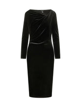 LAUREN RALPH LAUREN - Slim fit midi dress featuring long sleeves and a wide asymmetric neckline. Designed with diagonal draping across the bodice, a velvet effect surface and straight hem. - Black - LIDIASHOPPING® - Official Website