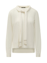 FABIANA FILIPPI - Long sleeve sweater featuring a round neckline with two extended scarf panels, relaxed silhouette, ribbed cuffs and a slightly asymmetric hem. - White - LIDIASHOPPING® - Official Website