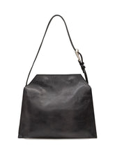 ORCIANI - Trapeze shaped Trinity shoulder bag featuring a grained surface, shaped upper edge, slim shoulder strap and a decorative side ring. - Black - LIDIASHOPPING® - Official Website