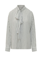 MSGM - Camicia a Righe con Collo a Fiocco - Bianco - LIDIASHOPPING® - Official Website