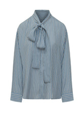 MSGM - Camicia a Righe con Collo a Fiocco - Blu - LIDIASHOPPING® - Official Website