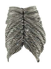 SELF-PORTRAIT - Fitted mini skirt featuring a defined waistband, diagonal draping and dense rectangular sparkling embellishments covering the surface. - Silver - LIDIASHOPPING® - Official Website