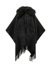MONCLER GRENOBLE - Cape with Voluminous Collar and Fringes - Black - LIDIASHOPPING® - Official Website