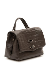 ZANELLATO - Postina Foulard bag featuring a structured silhouette and crocodile embossed pattern. Designed with a shaped flap, double turn lock fastening, curved top handle and visible stitching along the edges. - Brown - LIDIASHOPPING® - Official Website