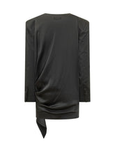 THE ATTICO - Mini dress featuring a plunging wrap neckline and long sleeves. Detailed with structured shoulders, jewel embellishments, asymmetric front draping and a hanging side panel. - Black - LIDIASHOPPING® - Official Website