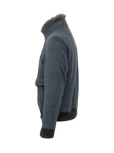 ESTERNO - Herringbone Jacket with Fur Collar - Blue - LIDIASHOPPING® - Official Website