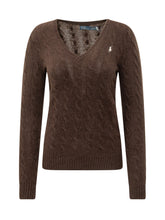 POLO RALPH LAUREN - Maglia Kimberly con Scollo a V e Trecce - Marrone - LIDIASHOPPING® - Official Website
