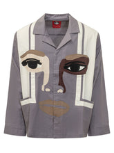 KIDSUPER - Loose silhouette shirt featuring an open collar, long sleeves and concealed front fastening. Detailed with contrasting vertical panels and figurative appliques depicting eyes, nose and lips. - Purple - LIDIASHOPPING® - Official Website