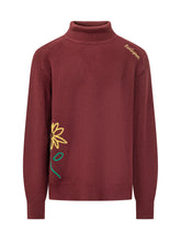 KIDSUPER - Regular fit turtleneck sweater featuring a textured knit construction and long sleeves. Detailed with floral embroidery across the front, embroidered lettering on the shoulder and ribbed cuffs and hem - Red - LIDIASHOPPING® - Official Website