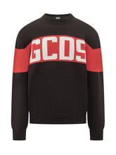 GCDS Maglione Nero con Fascia Rossa e Logo - Abbigliamento Uomo | Lidia Shopping