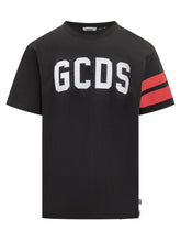 GCDS T-shirt Nera con Logo Bianco e Bande Rosse - Abbigliamento Uomo | Lidia Shopping