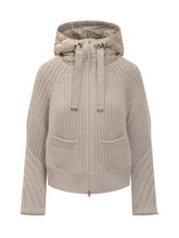 Herno Cardigan con Cappuccio in Maglia e Nylon Beige - Abbigliamento Donna | Lidia Shopping