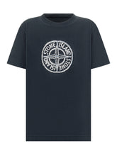 Stone Island Kids Blue Logo Embroidered T-shirt - Collezione Happy Birthday | Lidia Shopping