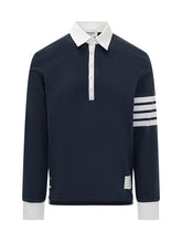 Thom Browne Navy Polo with White Collar and Stripes - Collezione Happy Birthday | Lidia Shopping